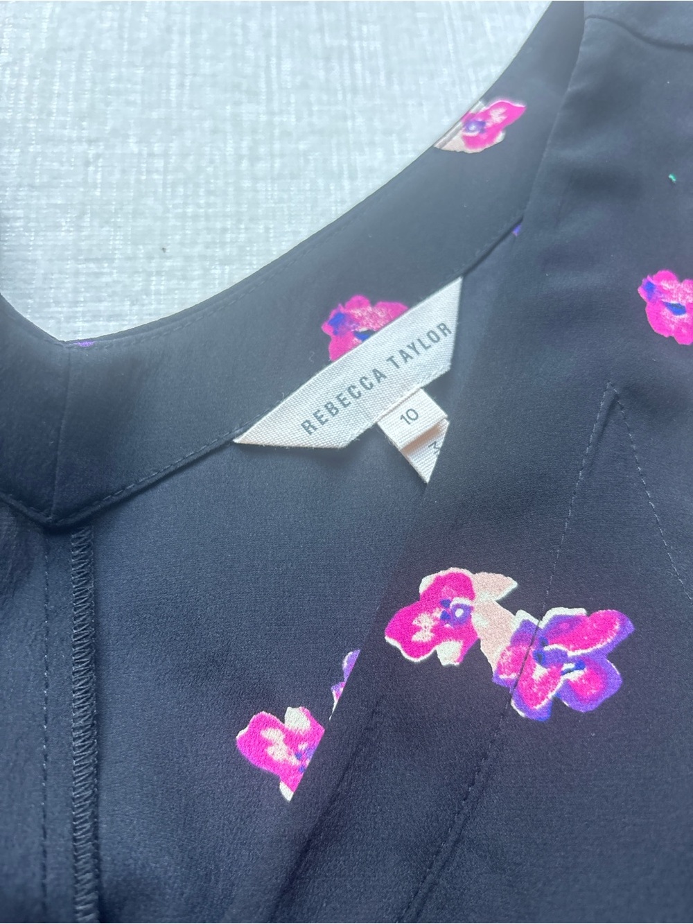 Rebecca Taylor Black Blouse with Pink & Purple Floral Print